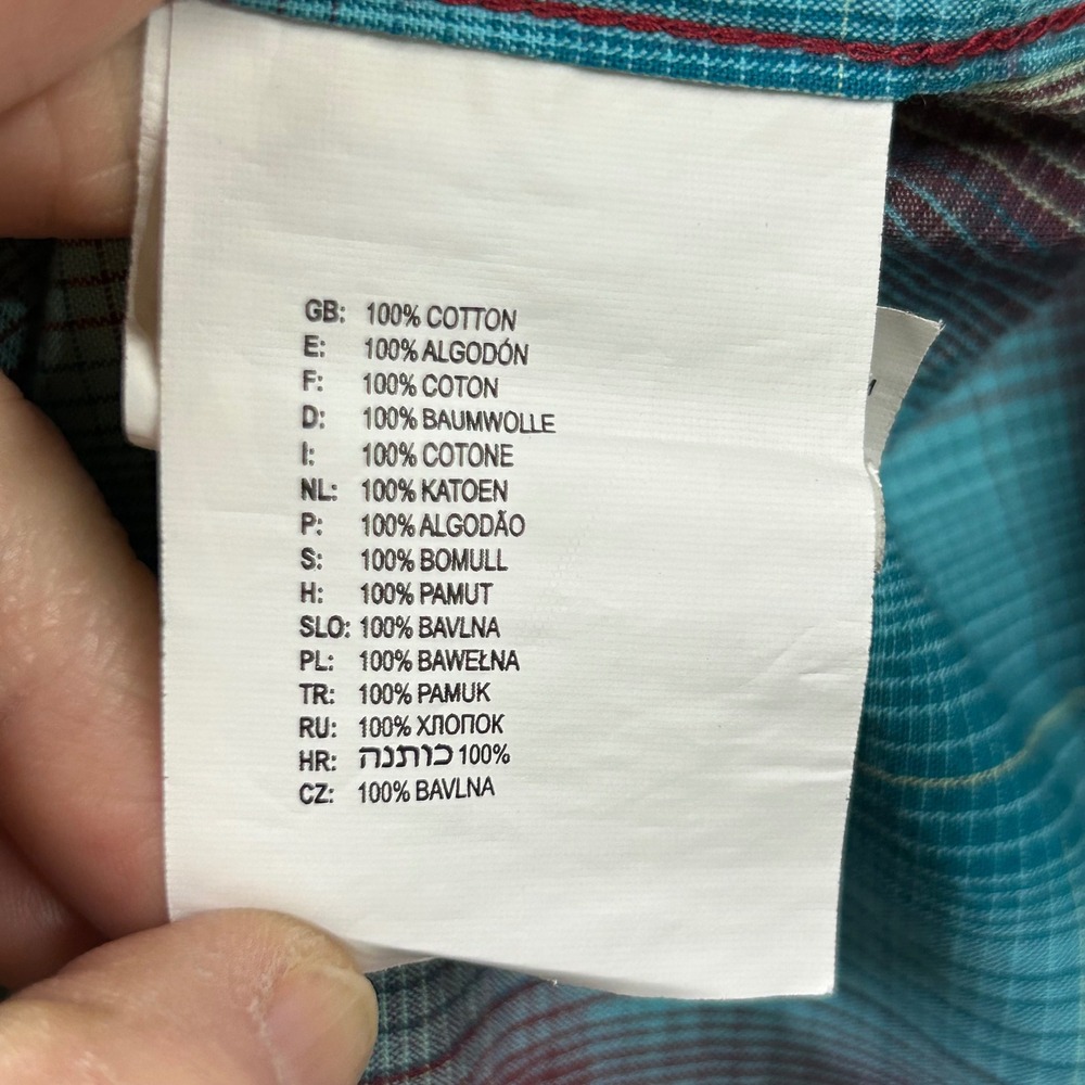 Vans Off the Wall Y2K Teal Yellow Plaid Button Down Embroidered Logo Mens Medium - Picture 7 of 8